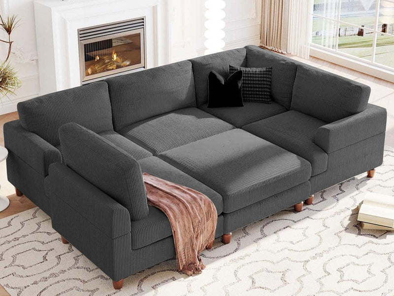 Sondra Corduroy Combination Sofa Set Grey