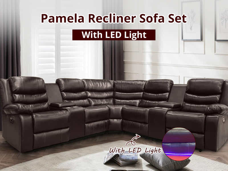 Pamela Recliner Sofa Set with LED Light