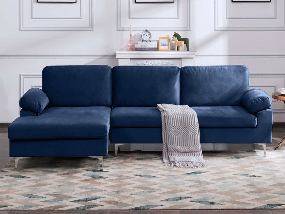 Lemore Velvet Sofa With Left Chaise - Navy Blue