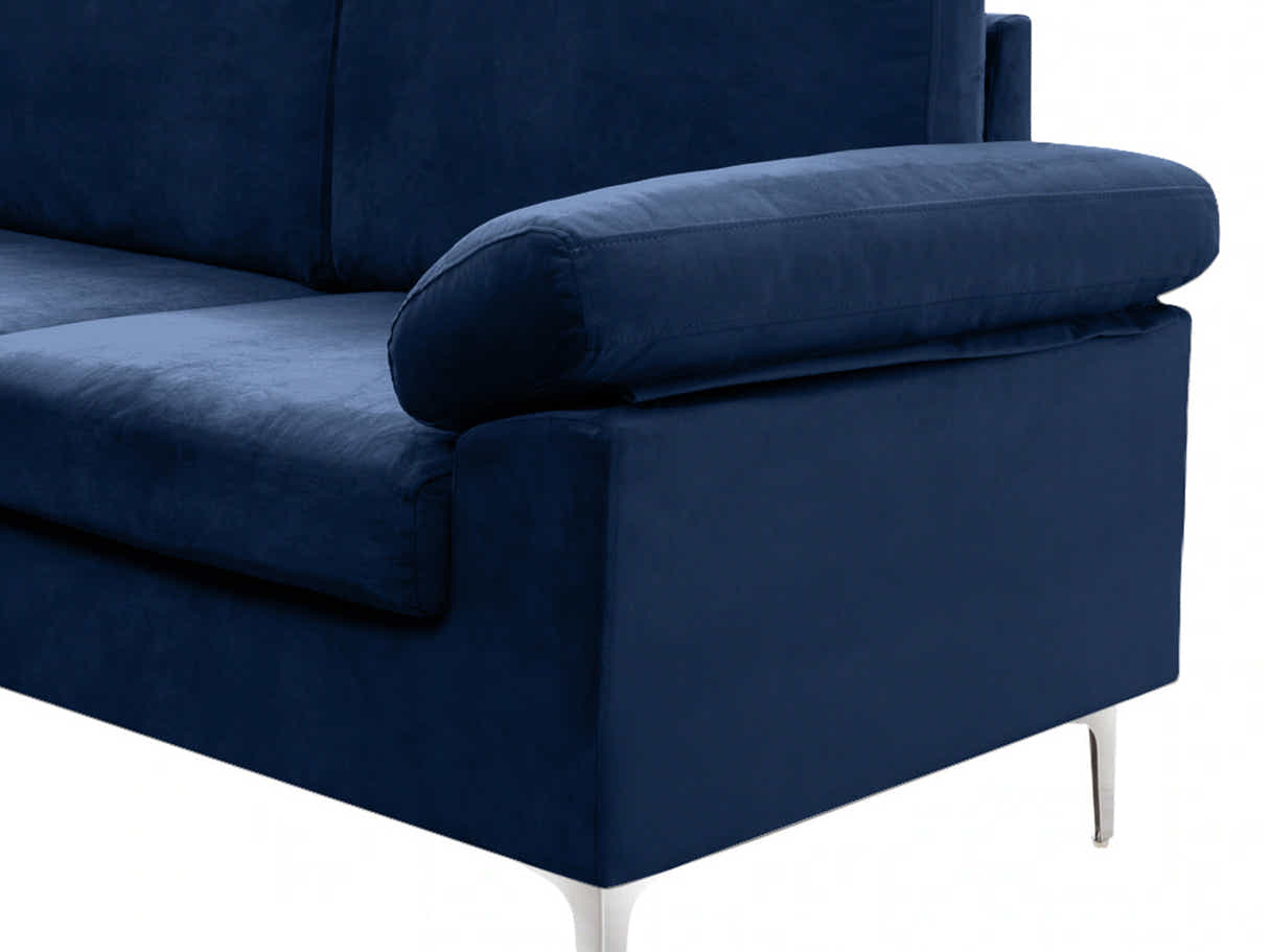 Lemore Velvet Sofa With Left Chaise - Navy Blue