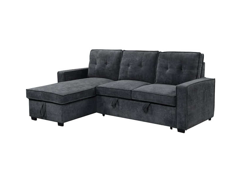 Collyn Pull Out Sofa Bed with Left Chaise Chenille Dark Grey