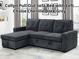 Collyn Pull Out Sofa Bed with Left Chaise Chenille Dark Grey