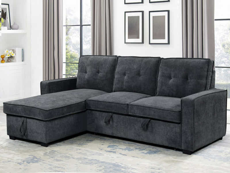 Collyn Pull Out Sofa Bed with Left Chaise Chenille Dark Grey