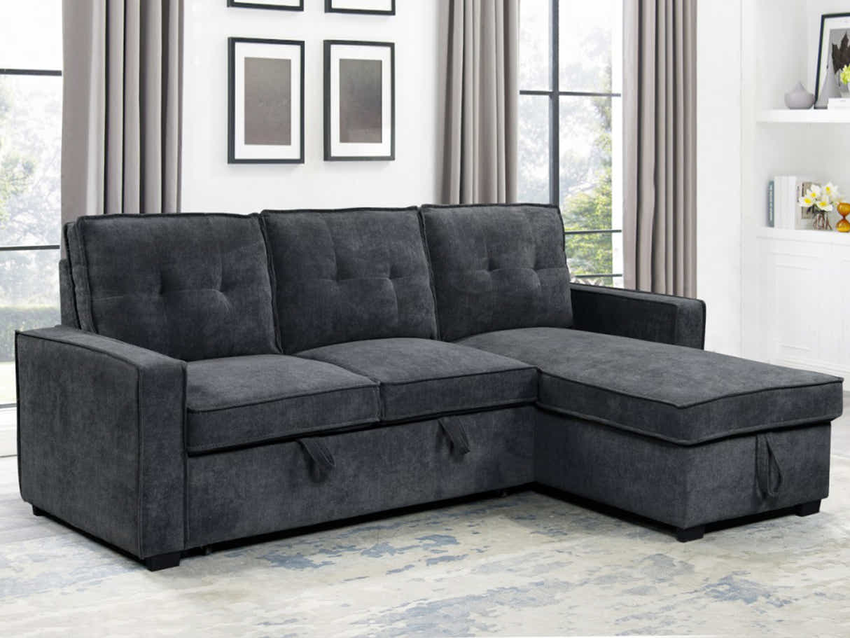 Collyn Chenille Sofa Bed with Right Chaise – Dark Grey