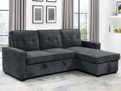 Collyn Chenille Sofa Bed with Right Chaise – Dark Grey