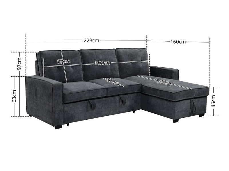 Collyn Pull Out Sofa Bed Chenille Dark Grey