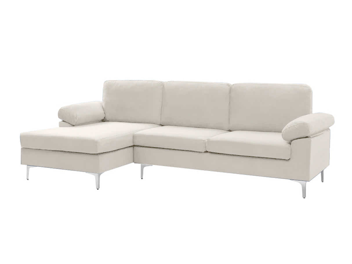 Pauline Velvet Sectional Sofa with Left Chaise - Beige