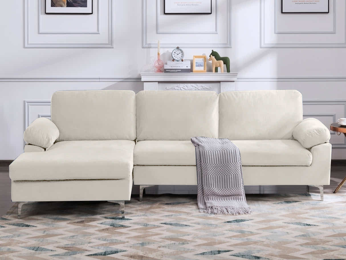 Pauline Velvet Sectional Sofa with Left Chaise - Beige