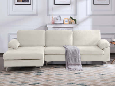 Pauline Velvet Sectional Sofa with Left Chaise - Beige