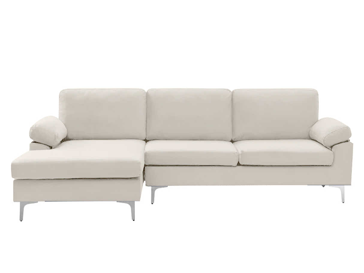 Pauline Velvet Sectional Sofa with Left Chaise - Beige