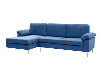 DS Pauline Velvet Sectional Sofa with Left Chaise Blue