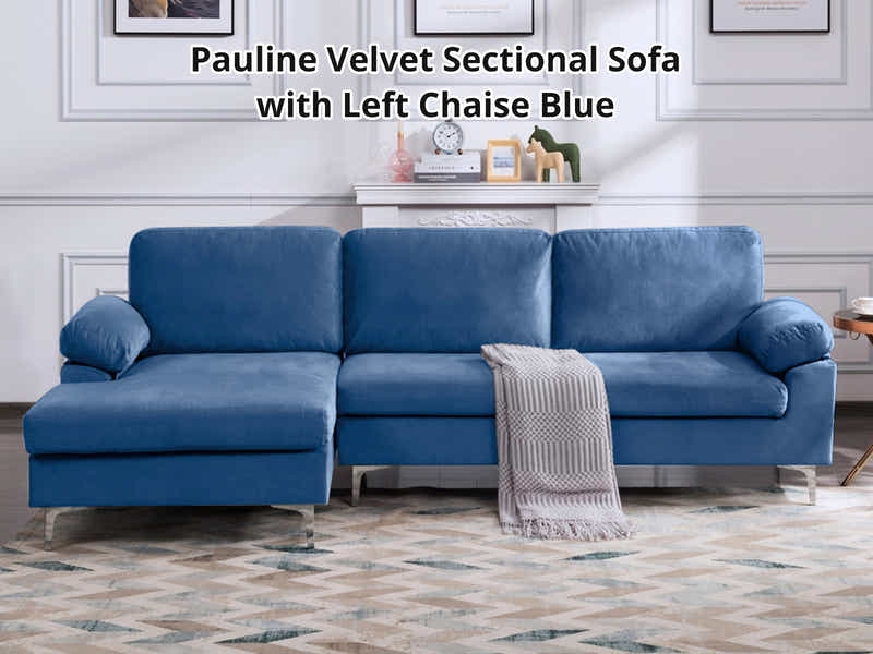 DS Pauline Velvet Sectional Sofa with Left Chaise Blue