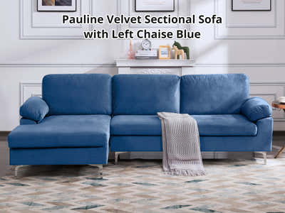 DS Pauline Velvet Sectional Sofa with Left Chaise Blue