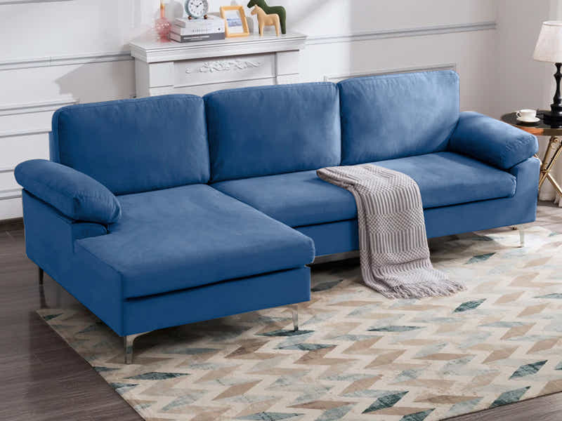 DS Pauline Velvet Sectional Sofa with Left Chaise Blue