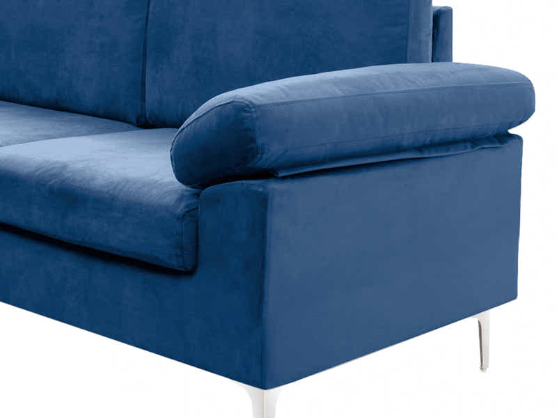 DS Pauline Velvet Sectional Sofa with Left Chaise Blue