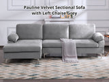 DS Pauline Velvet Sectional Sofa with Left Chaise Grey