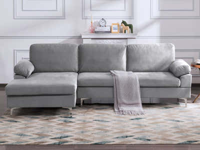 Pauline Velvet Sectional Sofa with Left Chaise - Grey