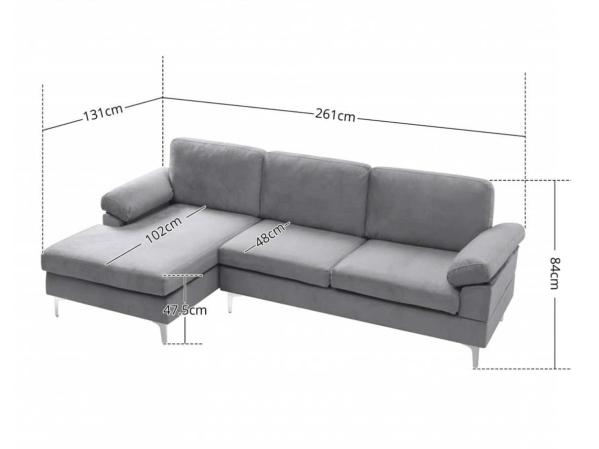 Pauline Velvet Sectional Sofa with Left Chaise - Grey