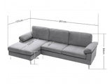 DS Pauline Velvet Sectional Sofa with Left Chaise Grey