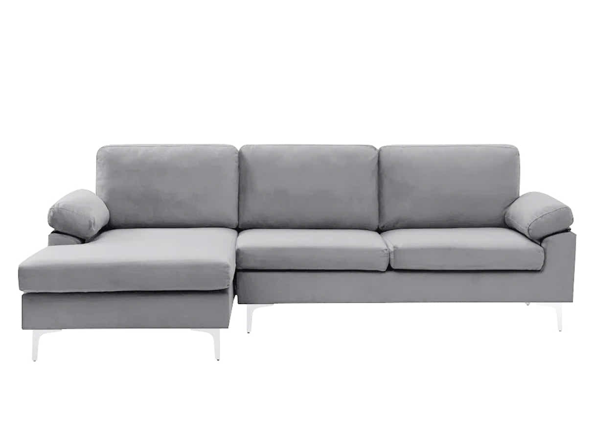 Pauline Velvet Sectional Sofa with Left Chaise - Grey