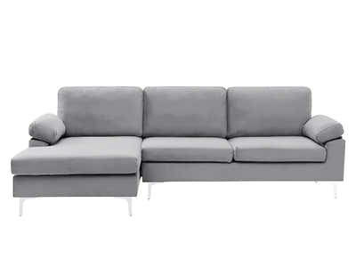 Pauline Velvet Sectional Sofa with Left Chaise - Grey