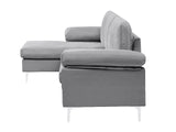 DS Pauline Velvet Sectional Sofa with Left Chaise Grey