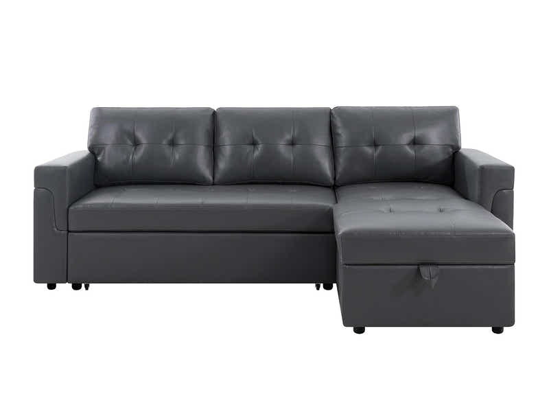 DS Novia Pull-out Sofa Bed with Storage Chaise PU Dark Grey