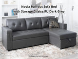 DS Novia Pull-out Sofa Bed with Storage Chaise PU Dark Grey