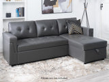DS Novia Pull-out Sofa Bed with Storage Chaise PU Dark Grey