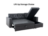 DS Novia Pull-out Sofa Bed with Storage Chaise PU Dark Grey