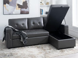 DS Novia Pull-out Sofa Bed with Storage Chaise PU Dark Grey