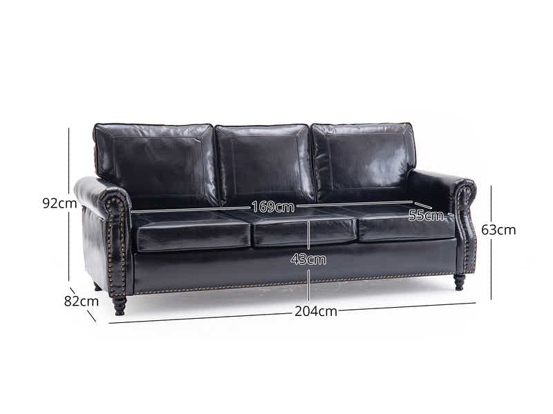 Cassandra 3-seater Sofa PU - Black