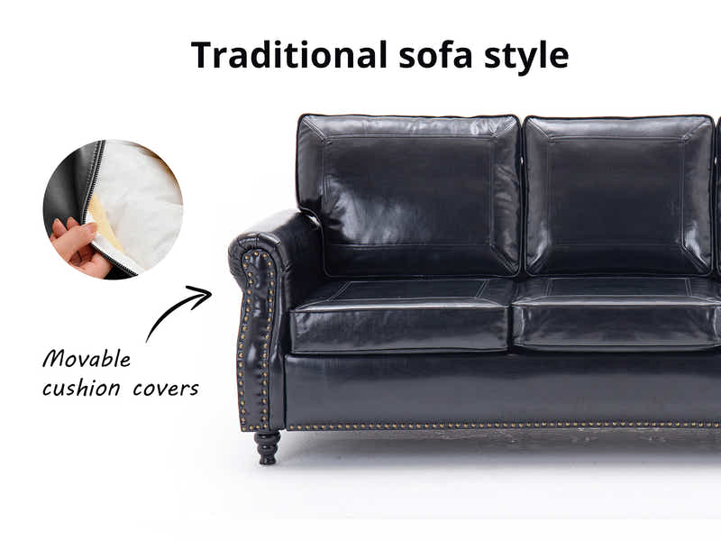 Cassandra 3-seater Sofa PU - Black