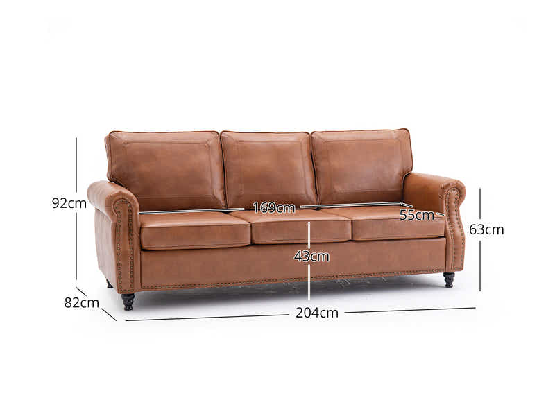 Cassandra 3-seater Sofa PU - Brown