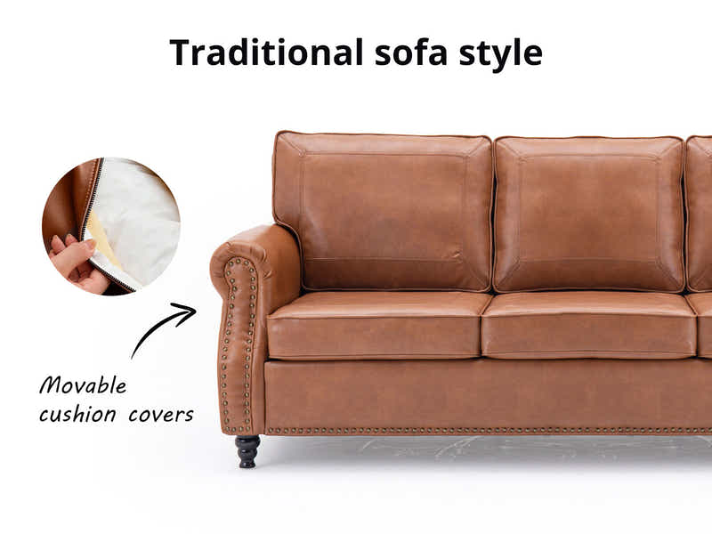 Cassandra 3-seater Sofa PU - Brown