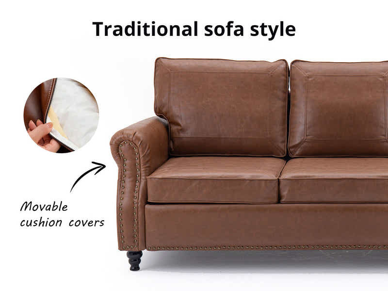 Cassandra 3-seater Sofa PU - Coffee