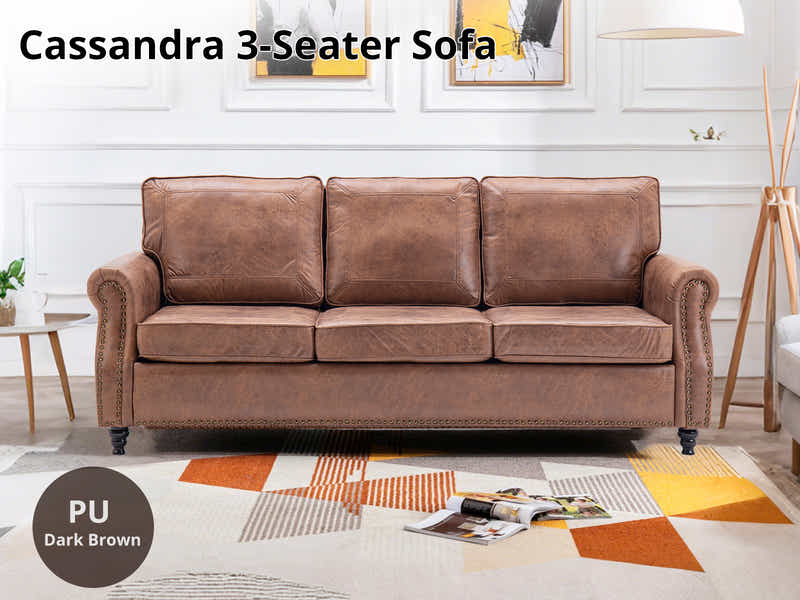 Cassandra 3-seater Sofa PU - Dark Brown