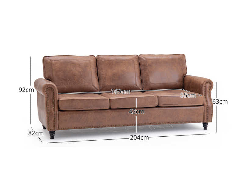 Cassandra 3-seater Sofa PU - Dark Brown