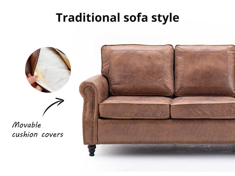 Cassandra 3-seater Sofa PU - Dark Brown