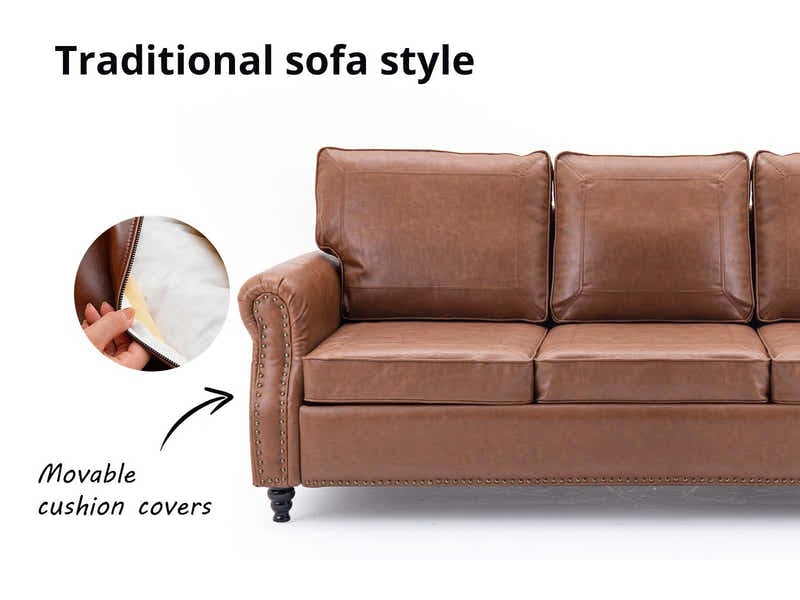 Cassandra 3-seater Sofa PU - Tan Brown