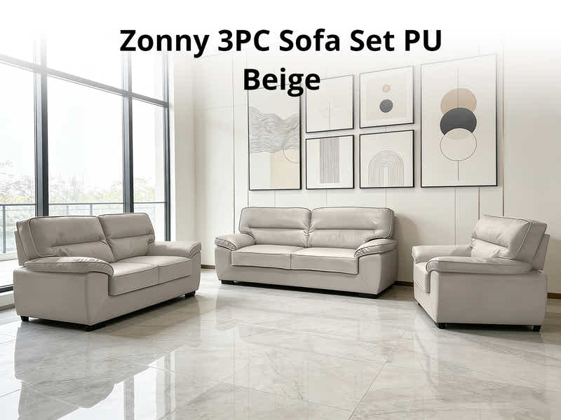 Zonny 3PC Sofa Set PU - Beige