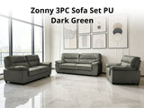 Zonny 3PC Sofa Set PU - Dark Green