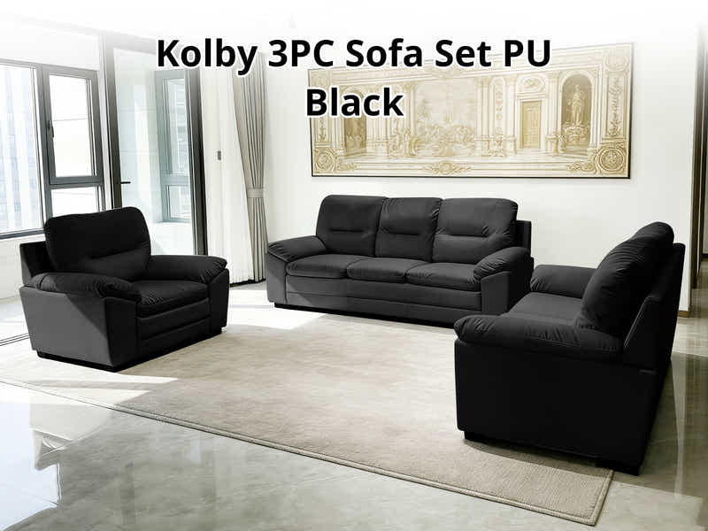 Kolby 3PC Sofa Set PU - Black
