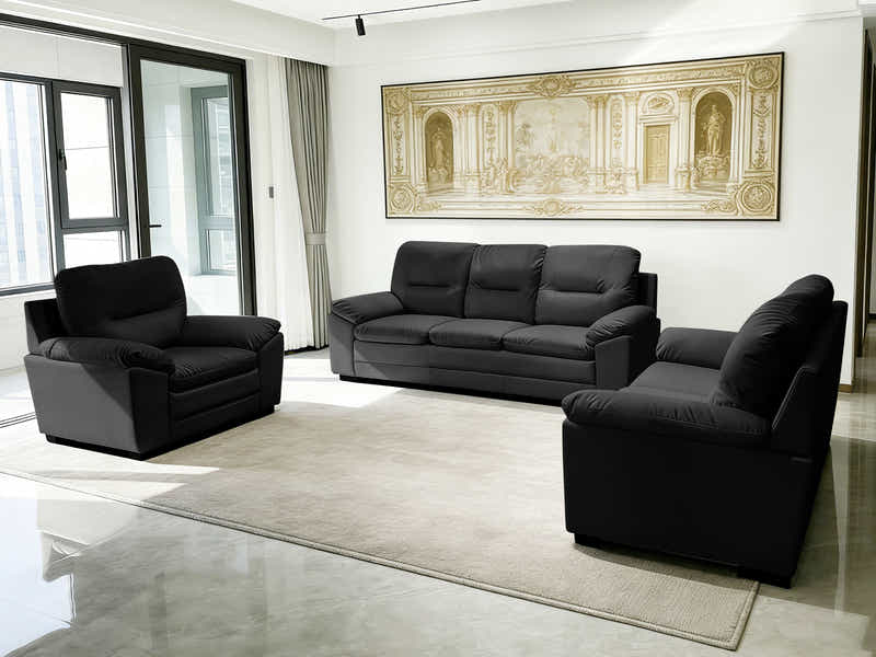 Kolby 3PC Sofa Set PU - Black