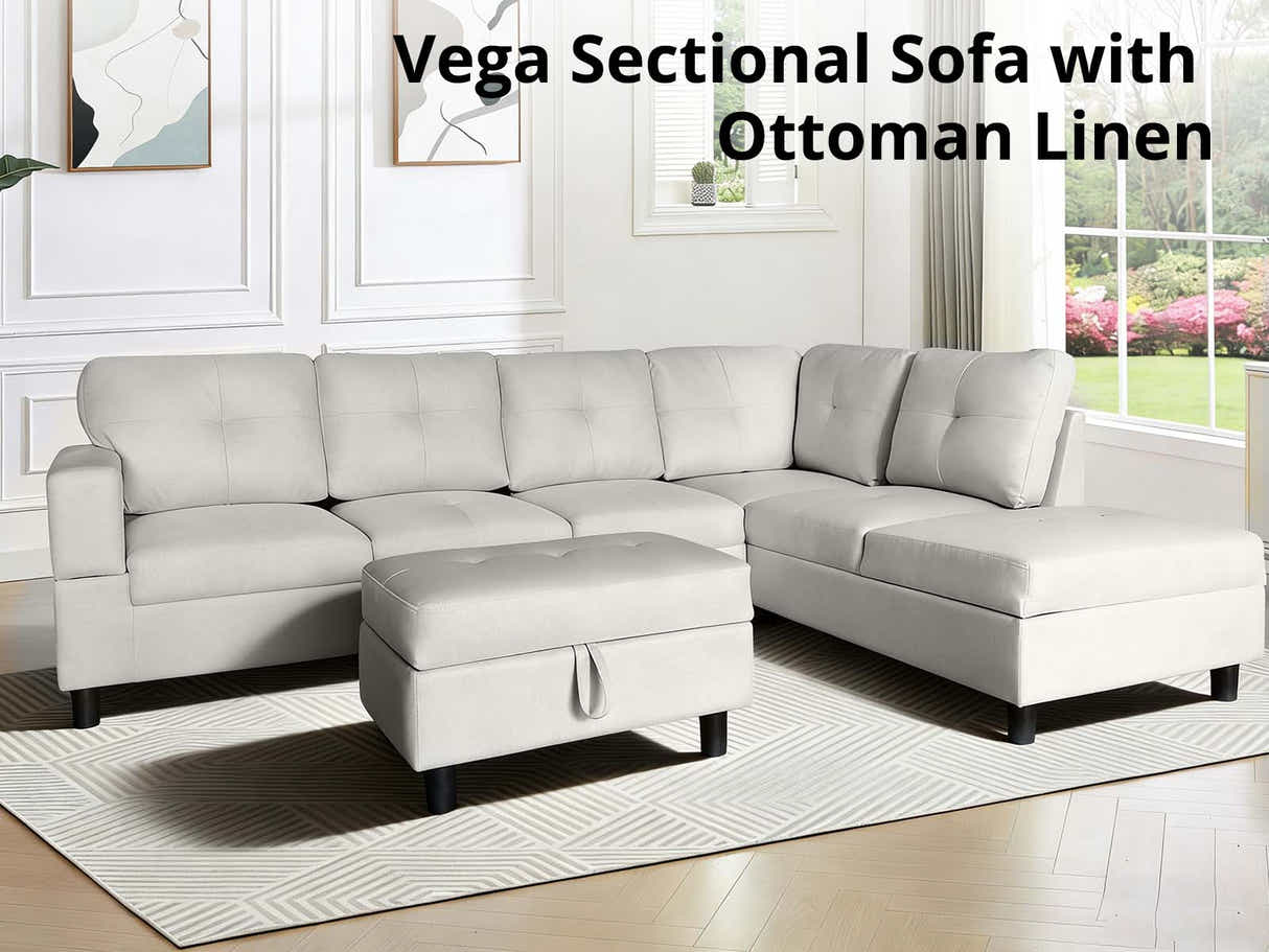 Vega Sectional Sofa with Ottoman Linen - Beige