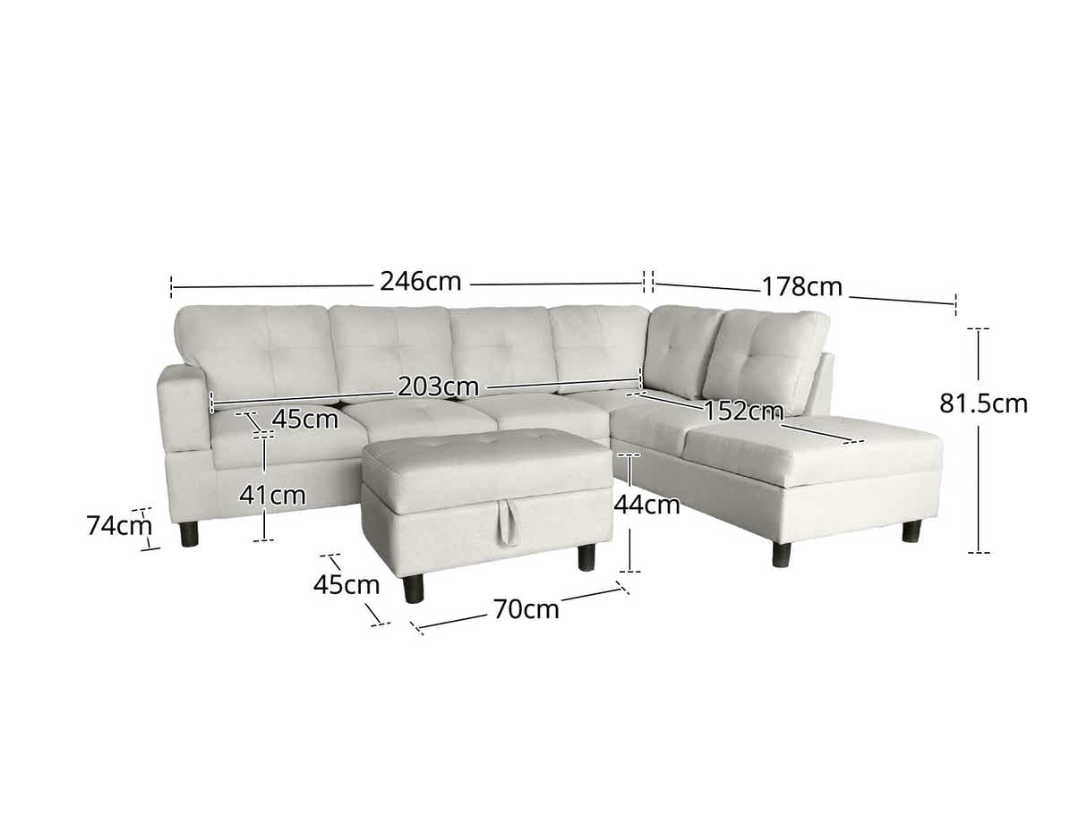 Vega Sectional Sofa with Ottoman Linen - Beige