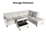 Vega Sectional Sofa with Ottoman Linen Beige