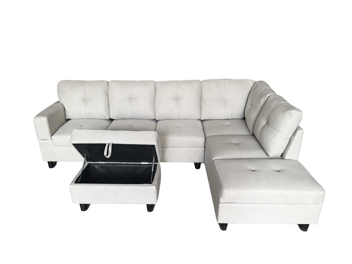 Vega Sectional Sofa with Ottoman Linen - Beige