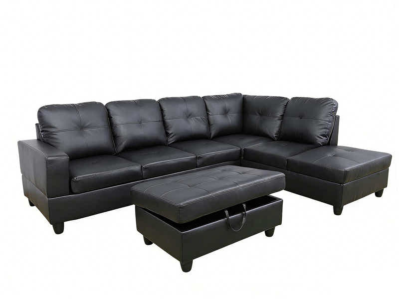 Vega Sectional Sofa with Ottoman-PU Black