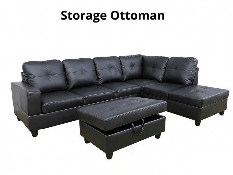 Vega Sectional Sofa with Ottoman-PU Black
